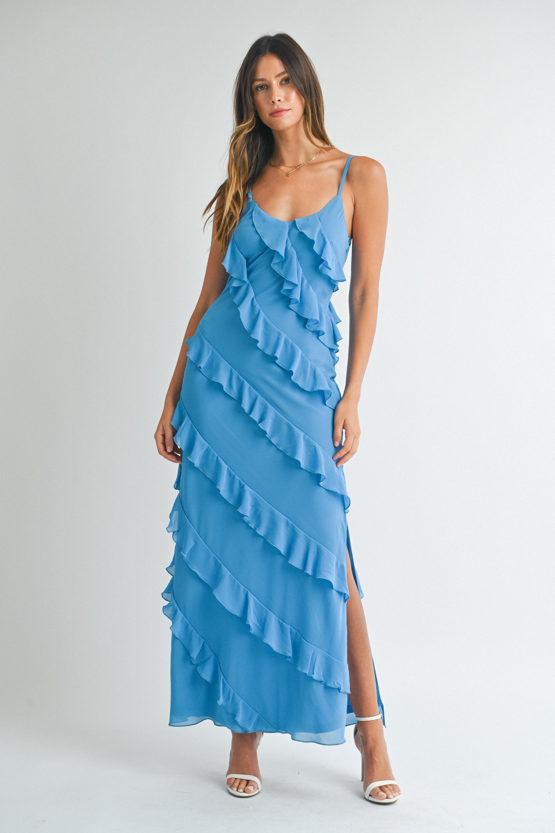 Tiered Ruffled Maxi Dress Blue - Clothe Boutique