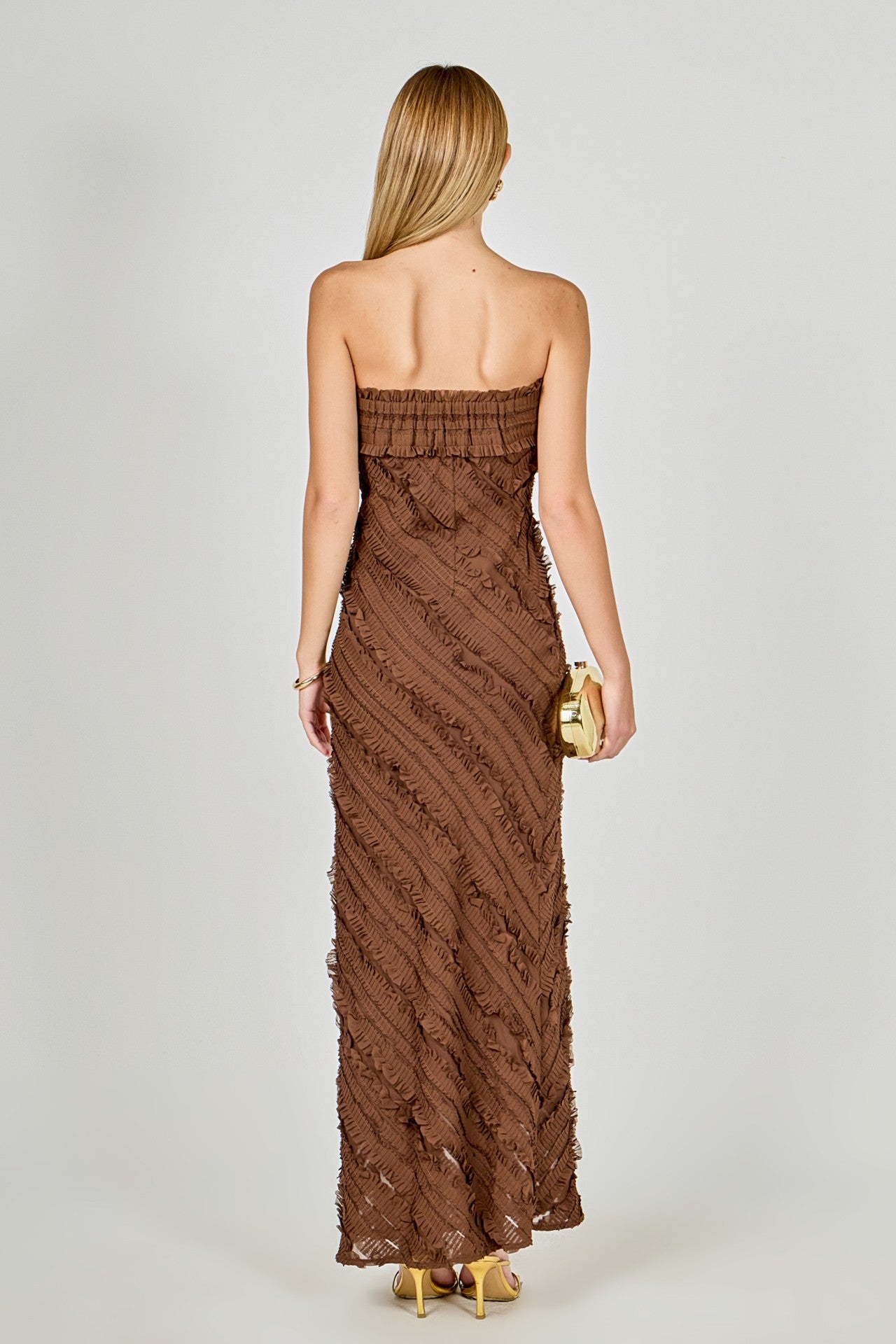 Strapless Ruffle Maxi Dress Chocolate - Clothe Boutique