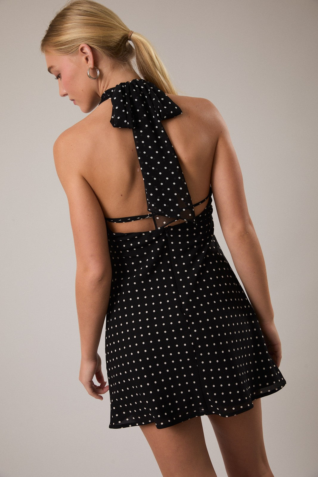 Black Halter Neck Dot Mini Dress