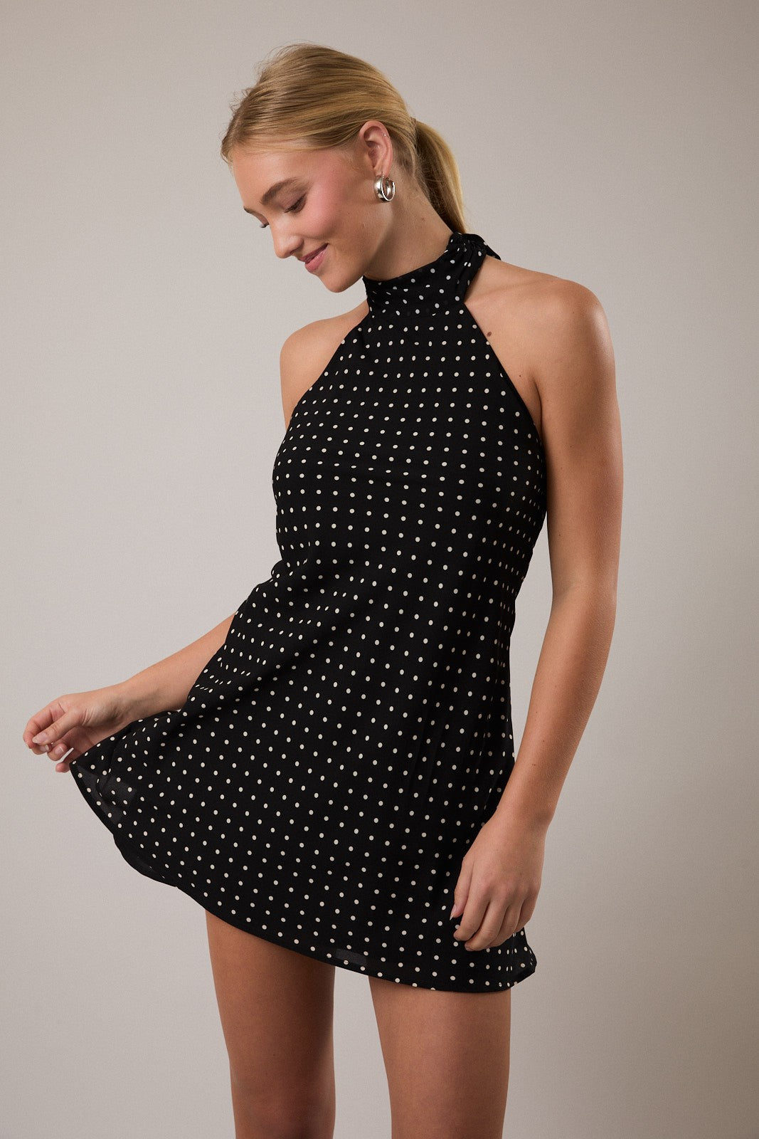 Black Halter Neck Dot Mini Dress