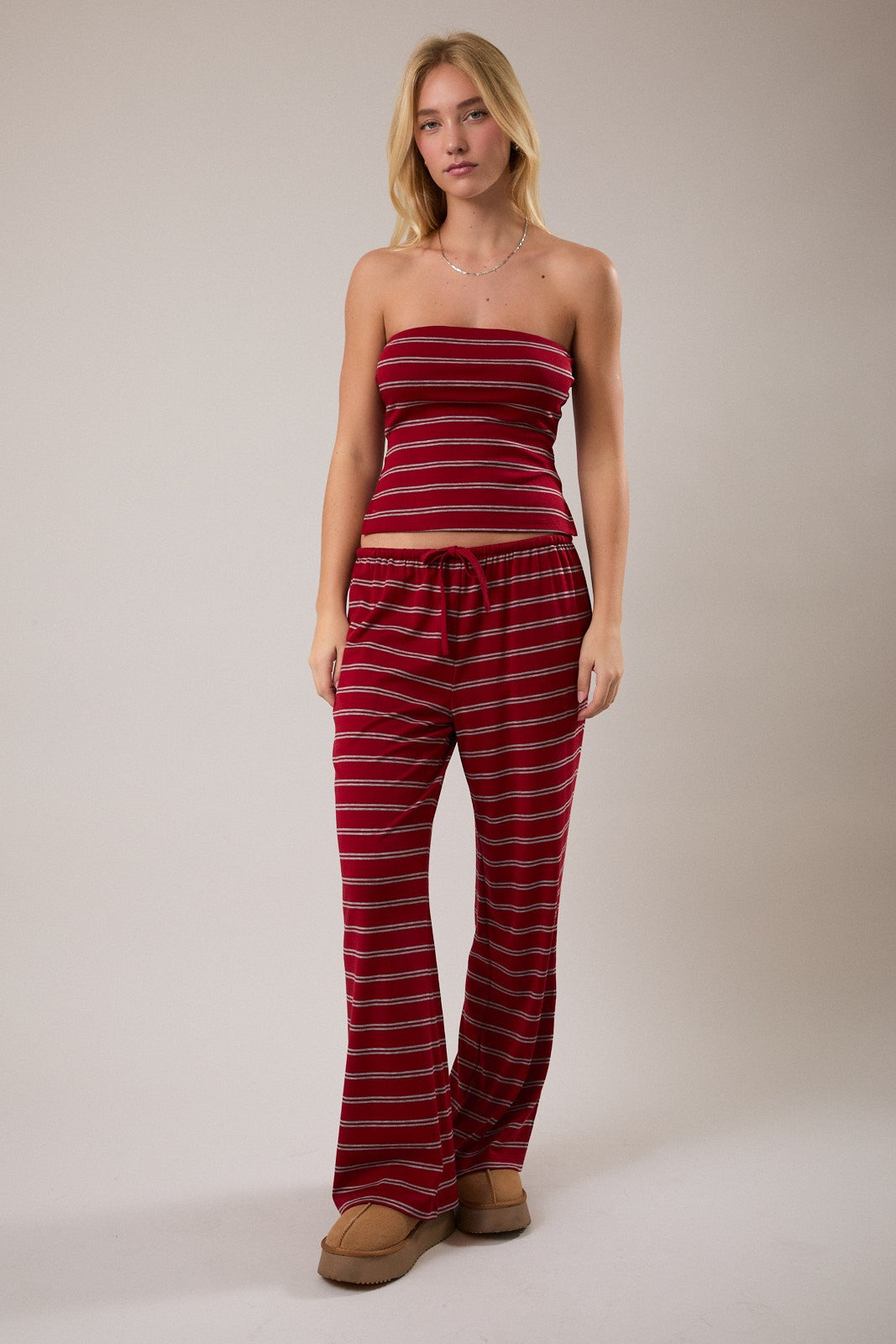 Red Stripe Pants & Tube Top Set of 2 - Clothe Boutique