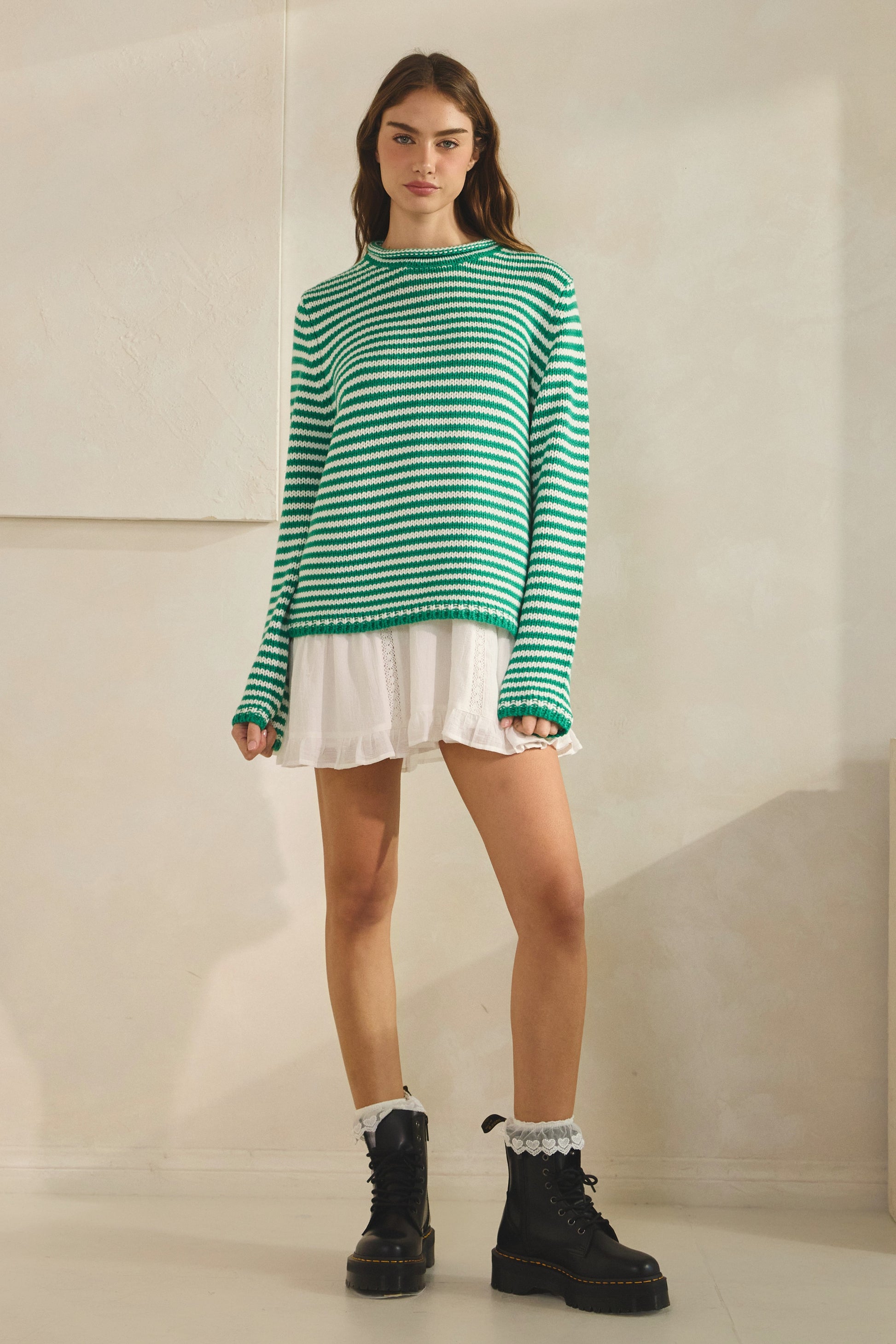 Everyday Cozy Stripe Knit Sweater Green - Clothe Boutique