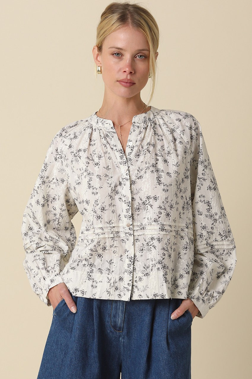 Sara Floral Pintuck Blouse - Clothe Boutique