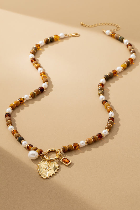 Brown Bead Heart Necklace