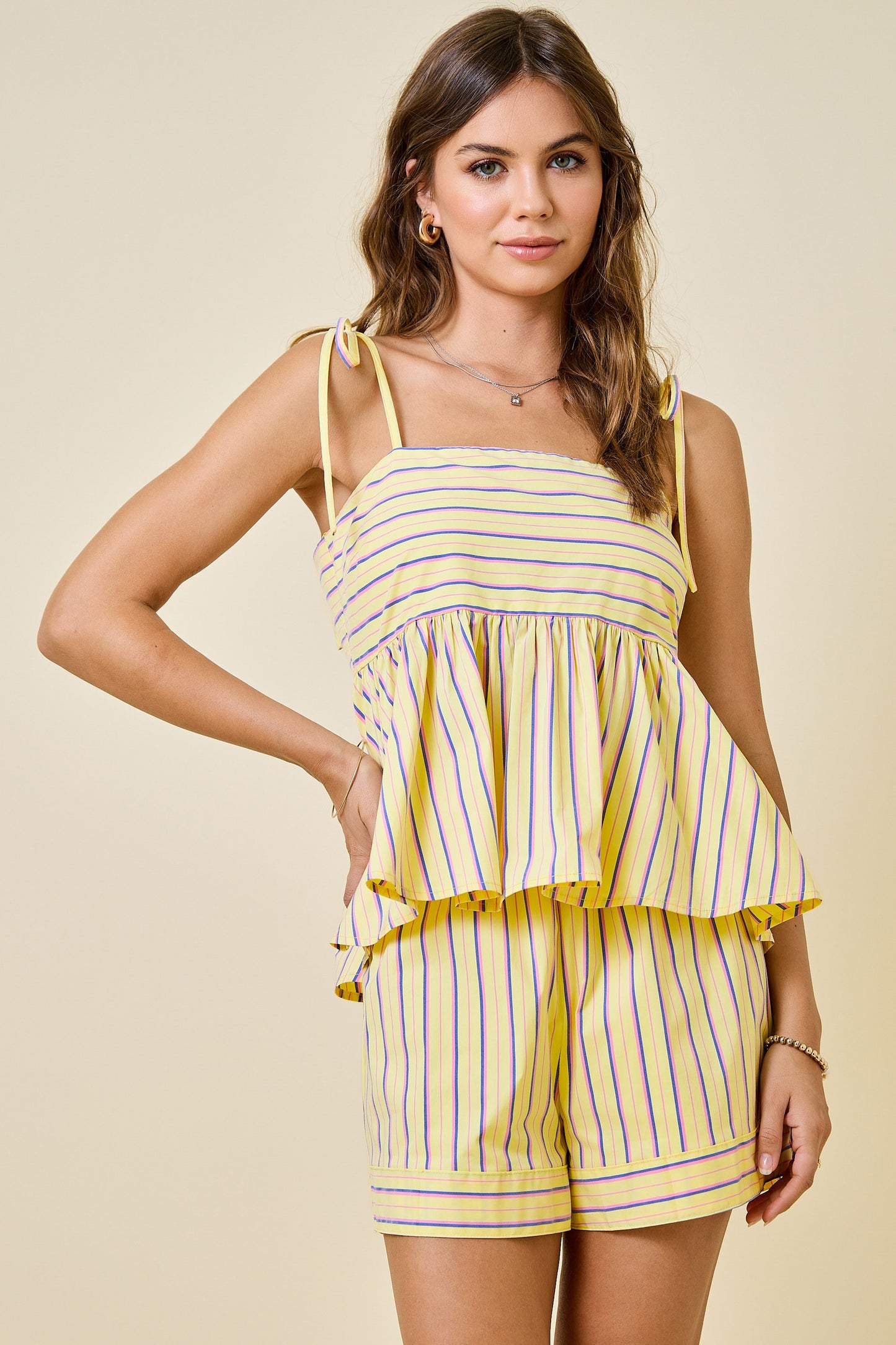 Yellow Striped Cami & Shorts Set of 2 - Clothe Boutique