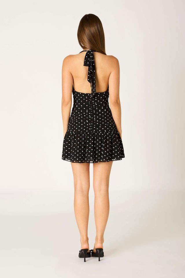 Black Halter Polka Dot Mini Dress - Clothe Boutique