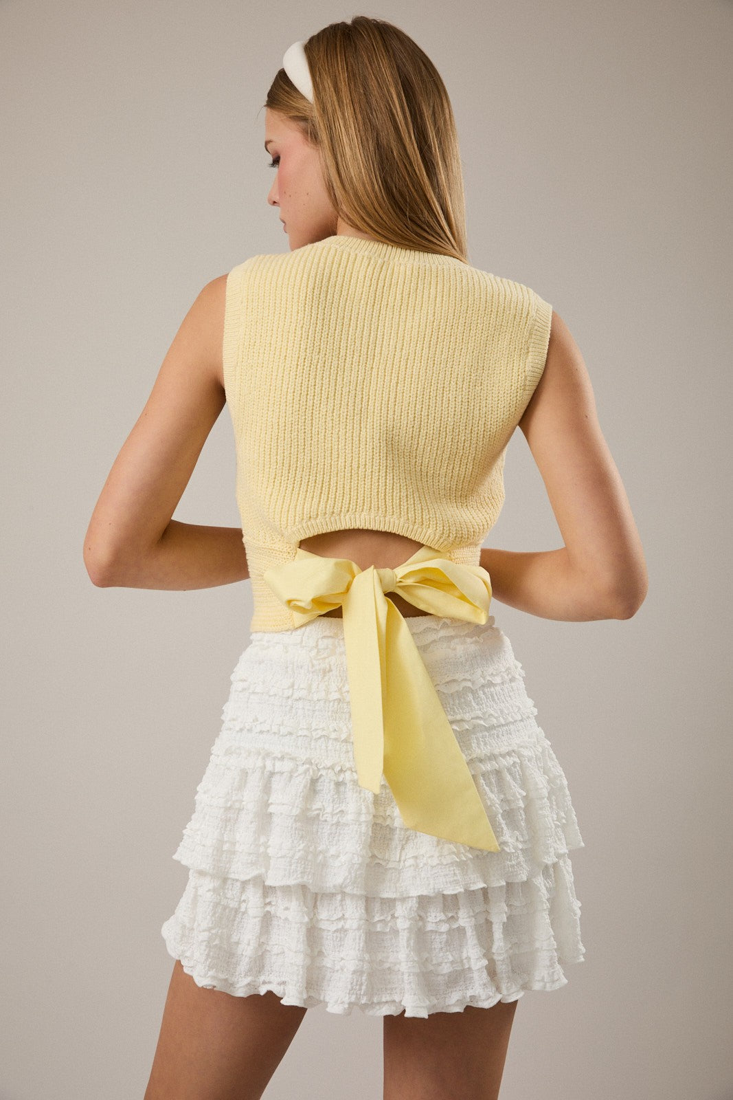 Tie Back Knit Tank Yellow