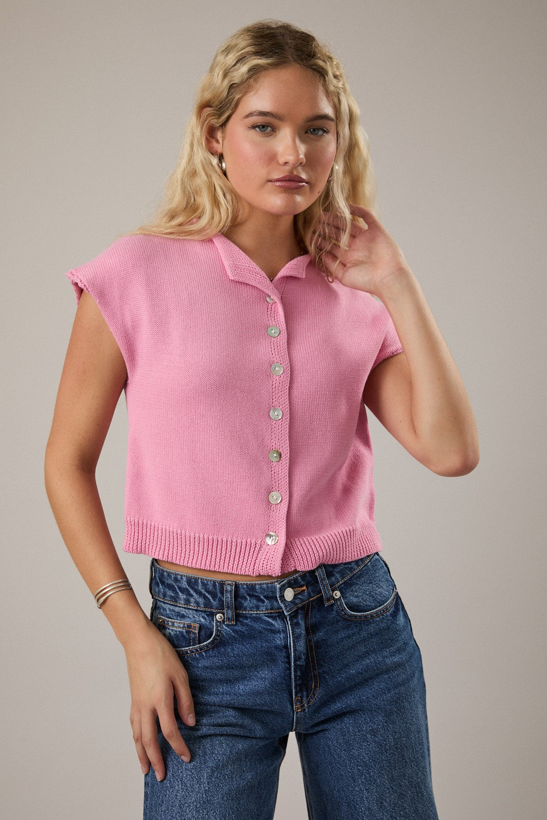 Rolled Hem Sweater Top Pink - Clothe Boutique