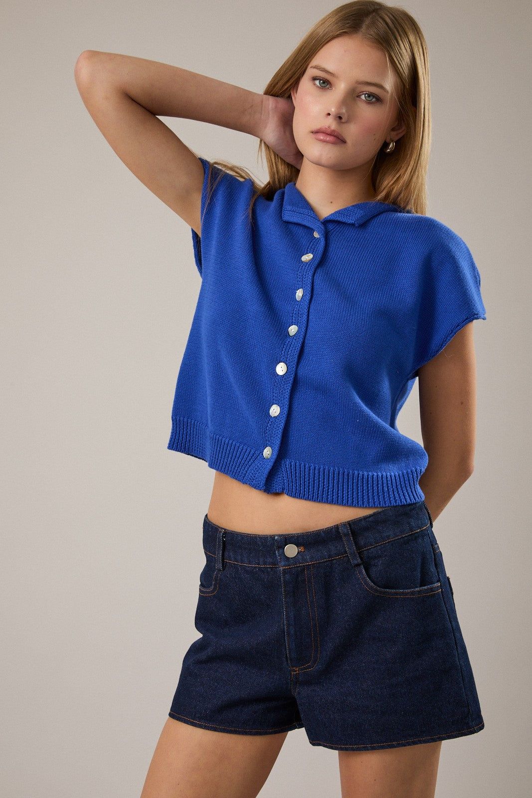 Rolled Hem Sweater Top Blue - Clothe Boutique