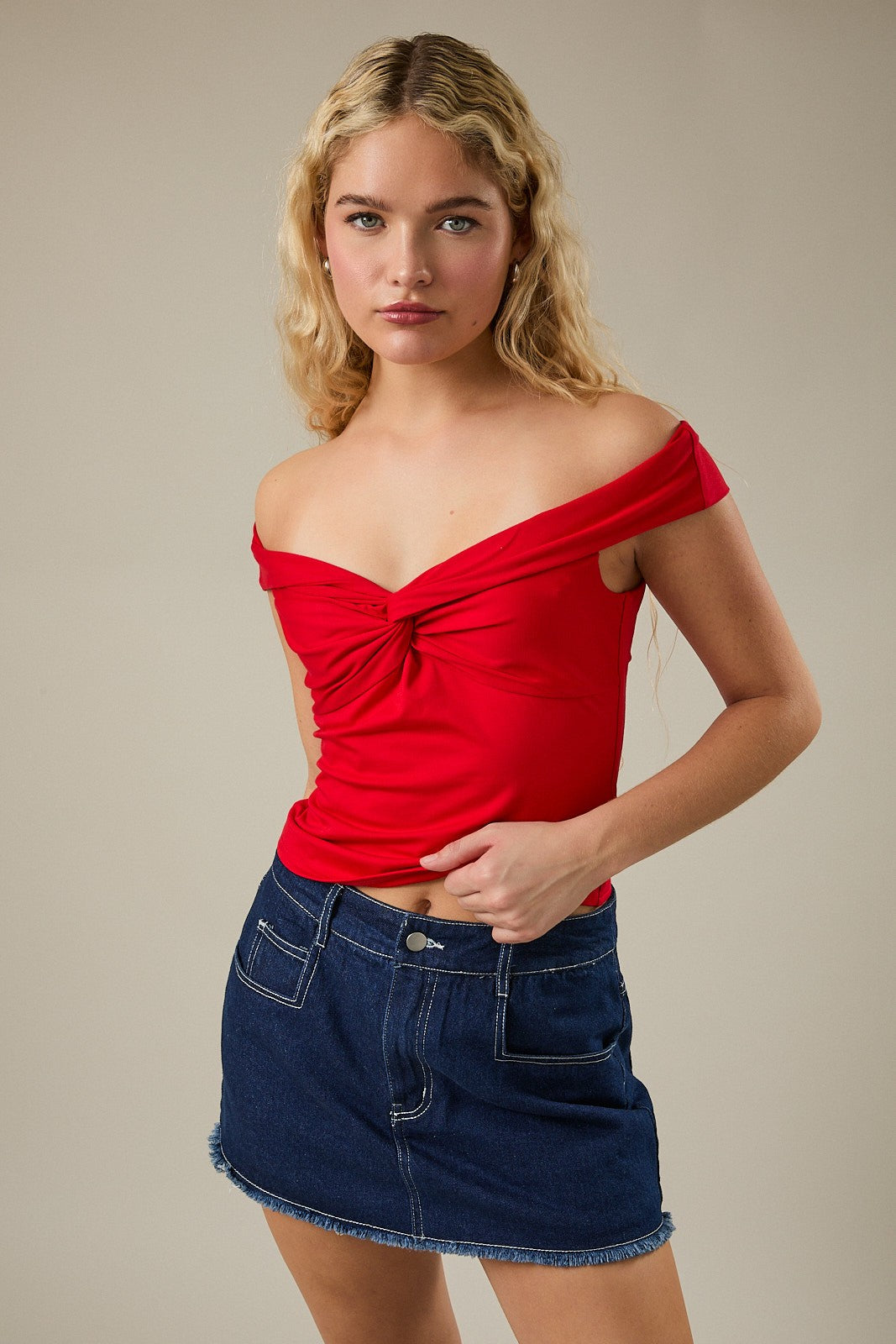 Off Shoulder Twist Top Red