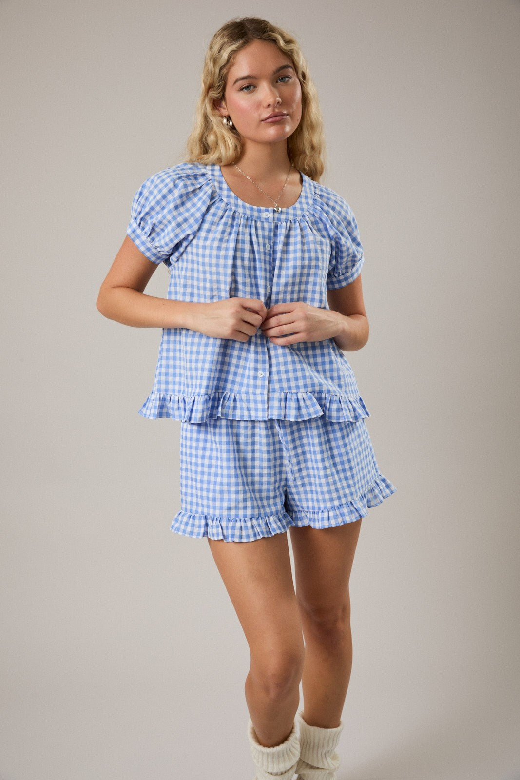 Gingham Top & Ruffle Shorts Set of 2