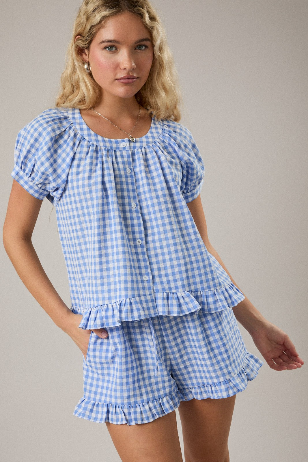 Gingham Top & Ruffle Shorts Set of 2