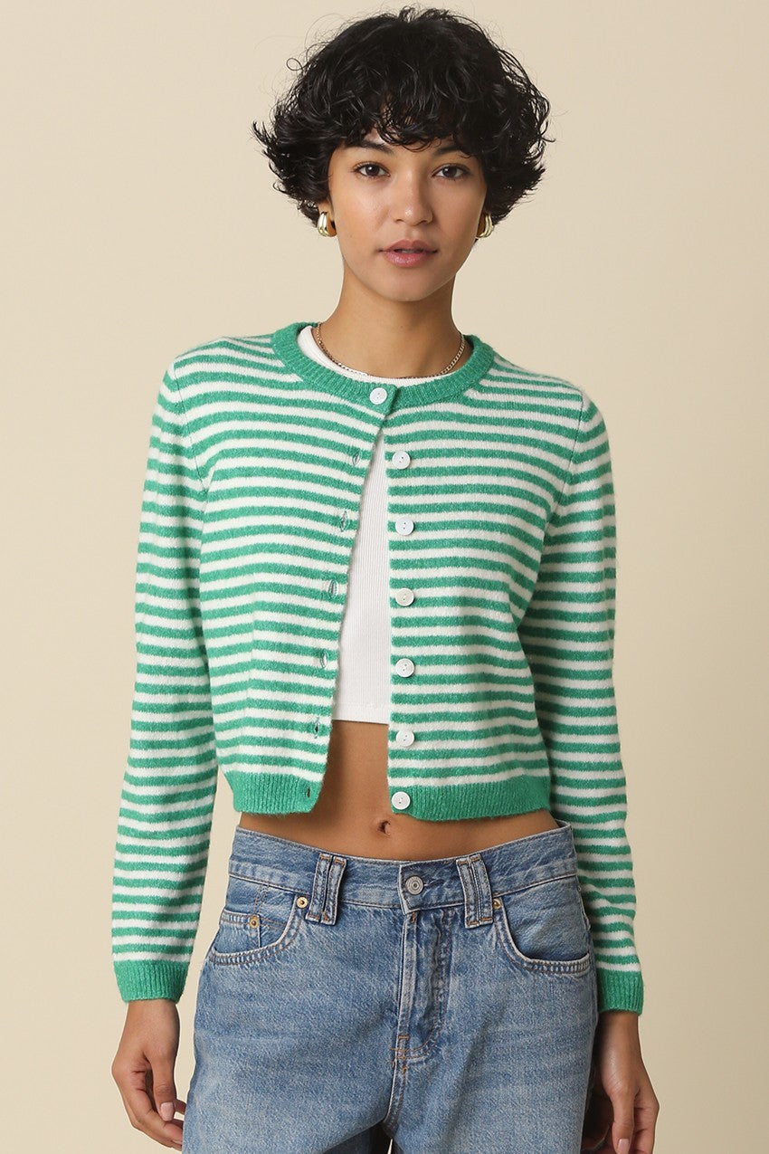 Kelly Green Striped Crop Cardigan - Clothe Boutique