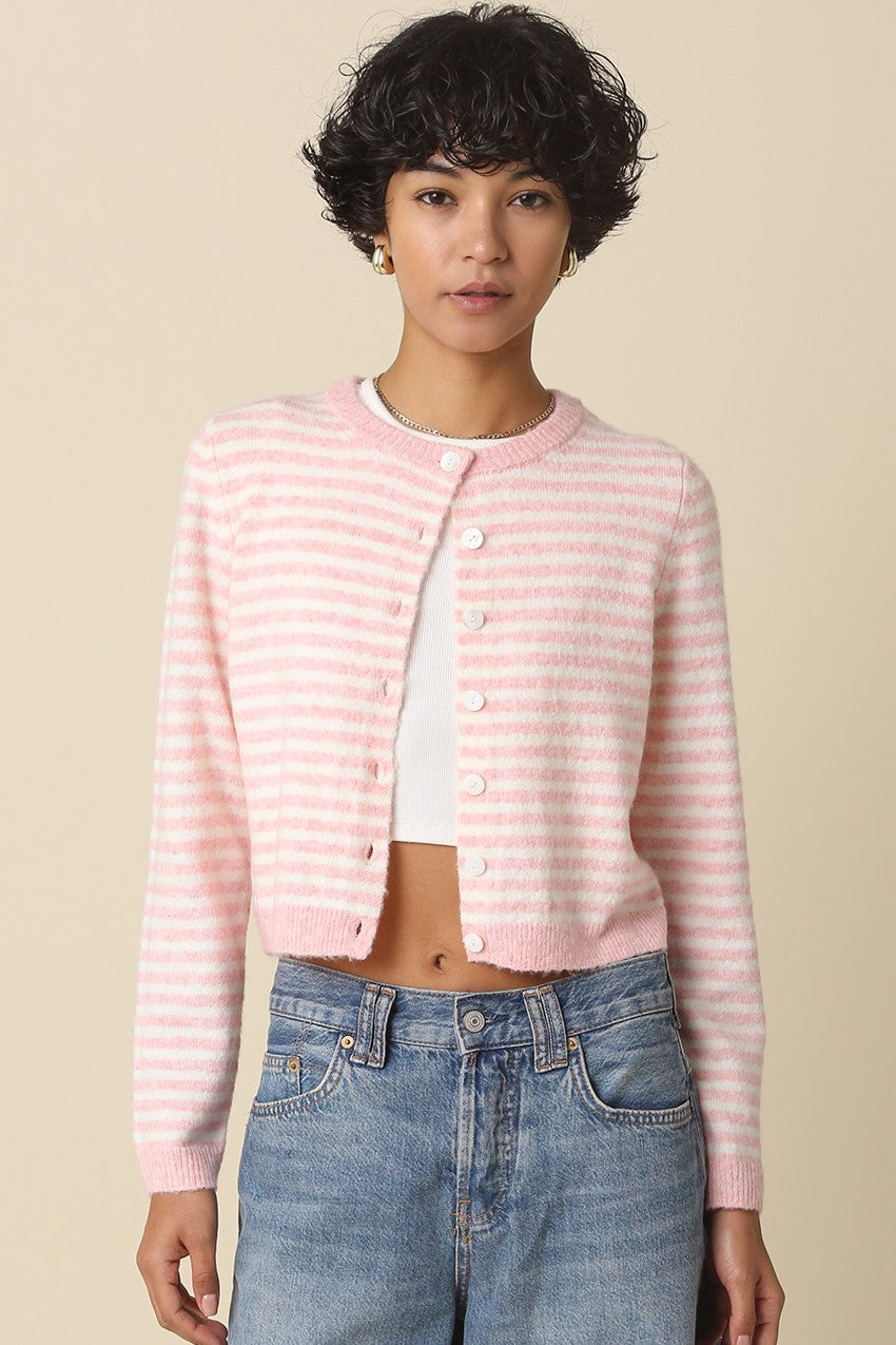 Baby Pink Striped Crop Cardigan - Clothe Boutique