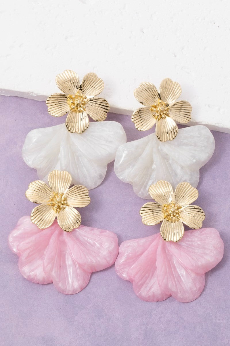 Resin Flower Studs Pink
