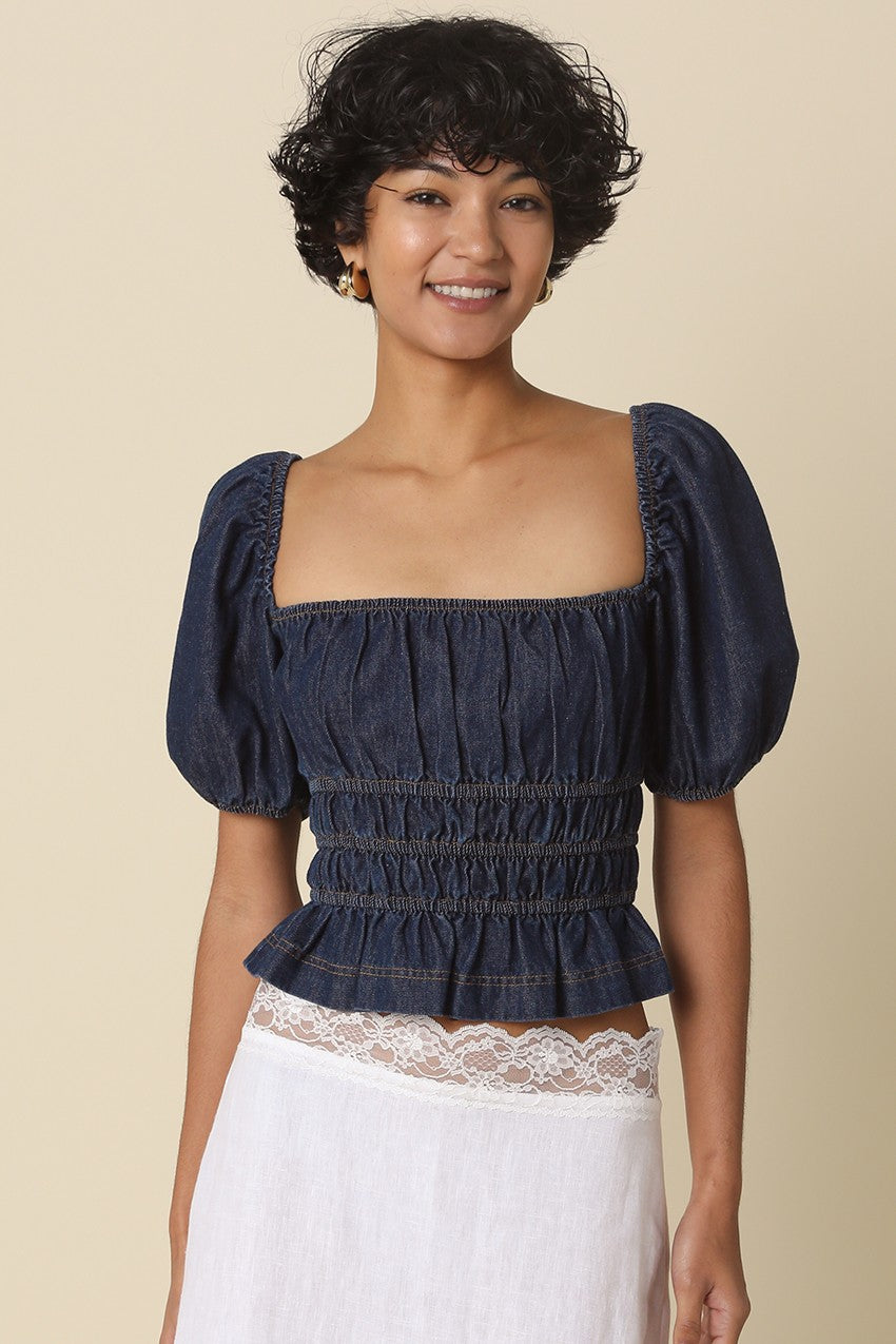 Cloe Denim Smocked Top - Clothe Boutique