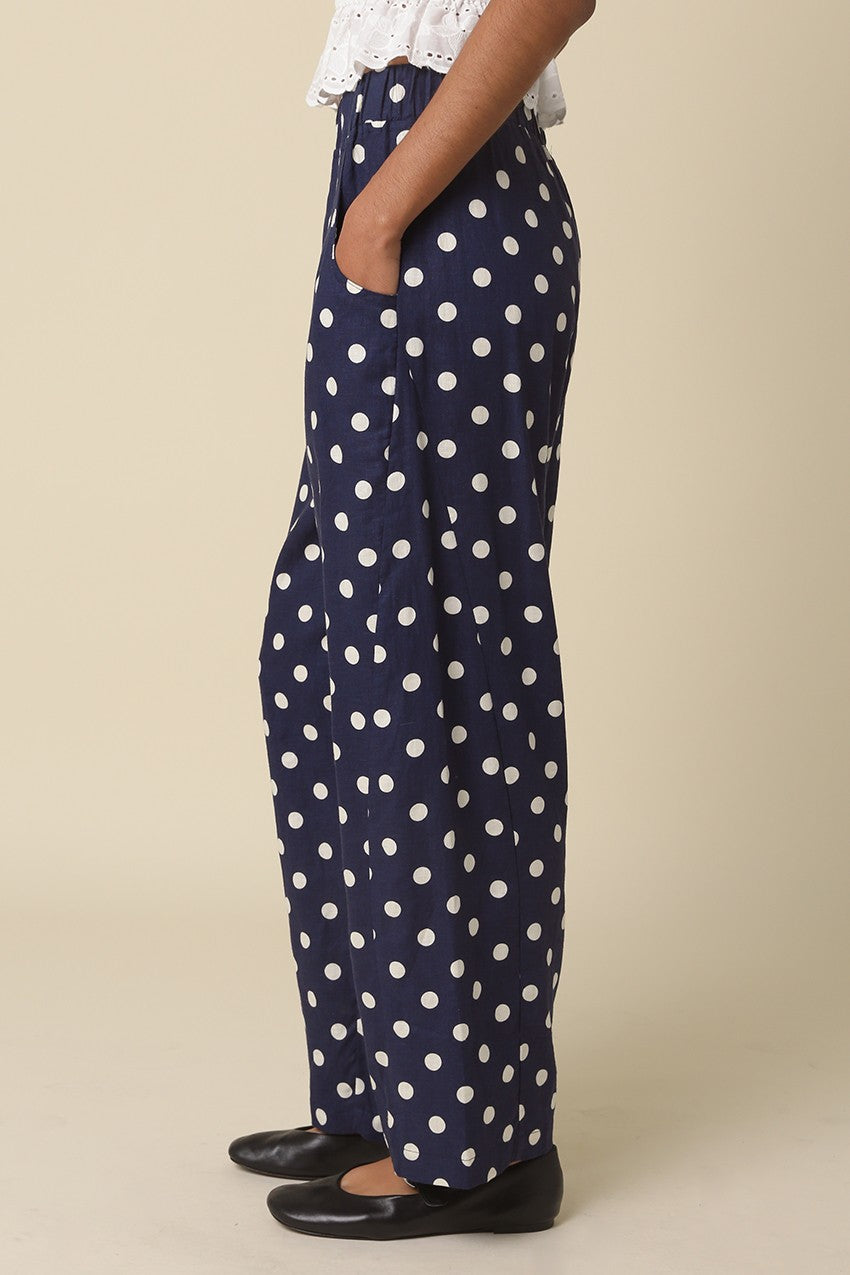Navy Polka Dot Linen Pants