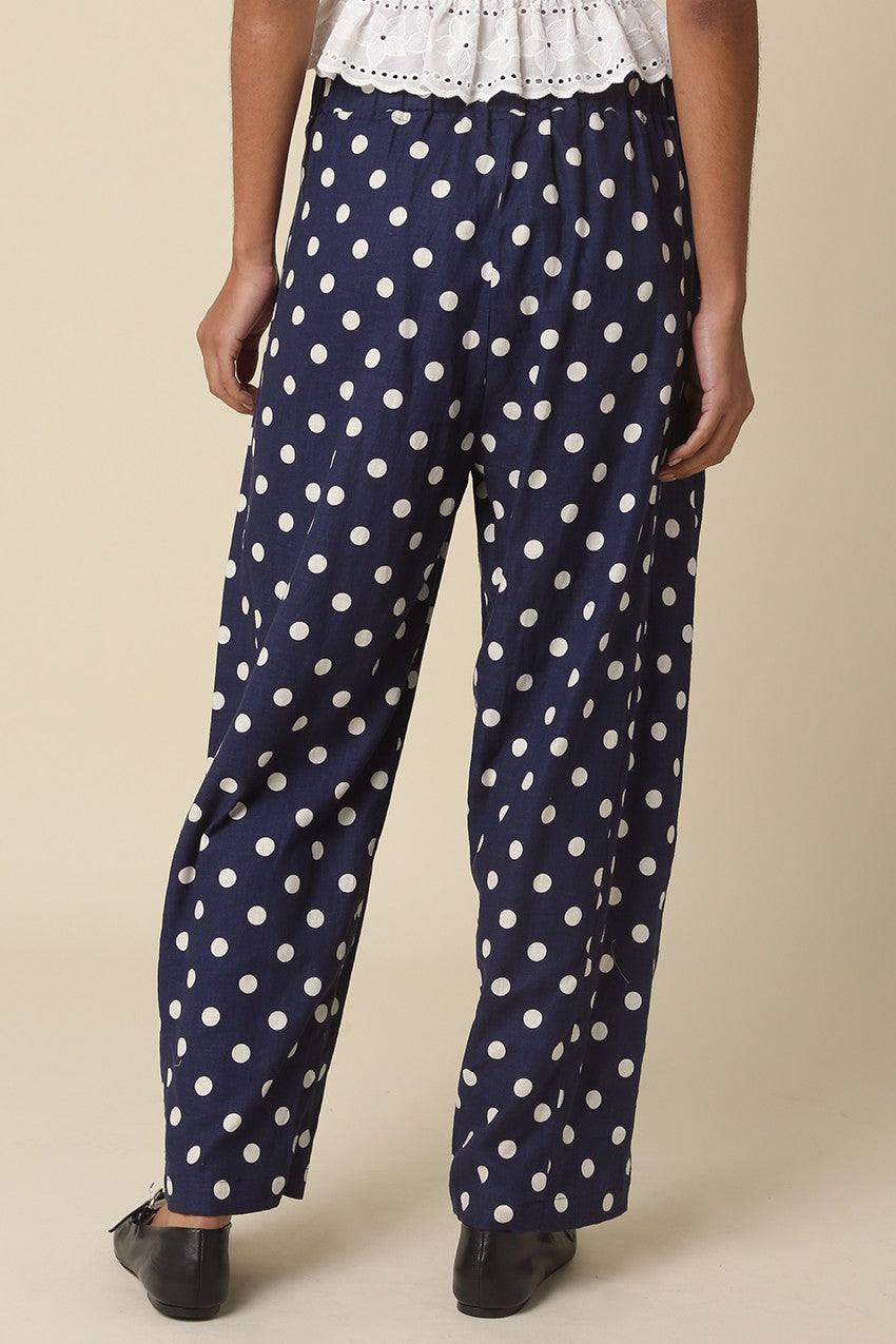 Navy Polka Dot Linen Pants