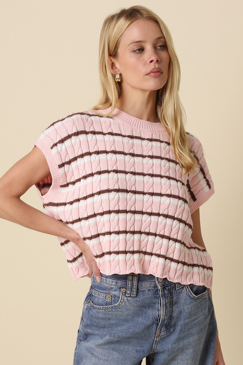 Laci Striped Knit Vest Pink - Clothe Boutique
