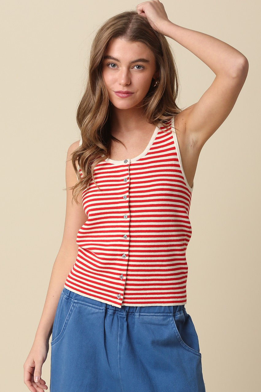 Striped Button Front Tank