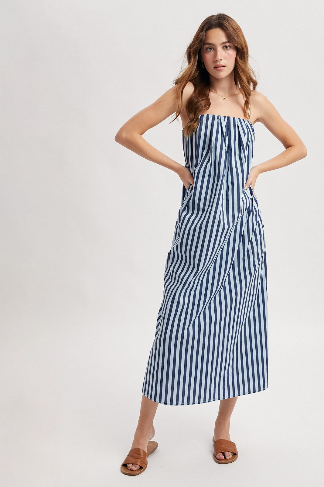Striped Midi Dress Blue/Navy - Clothe Boutique