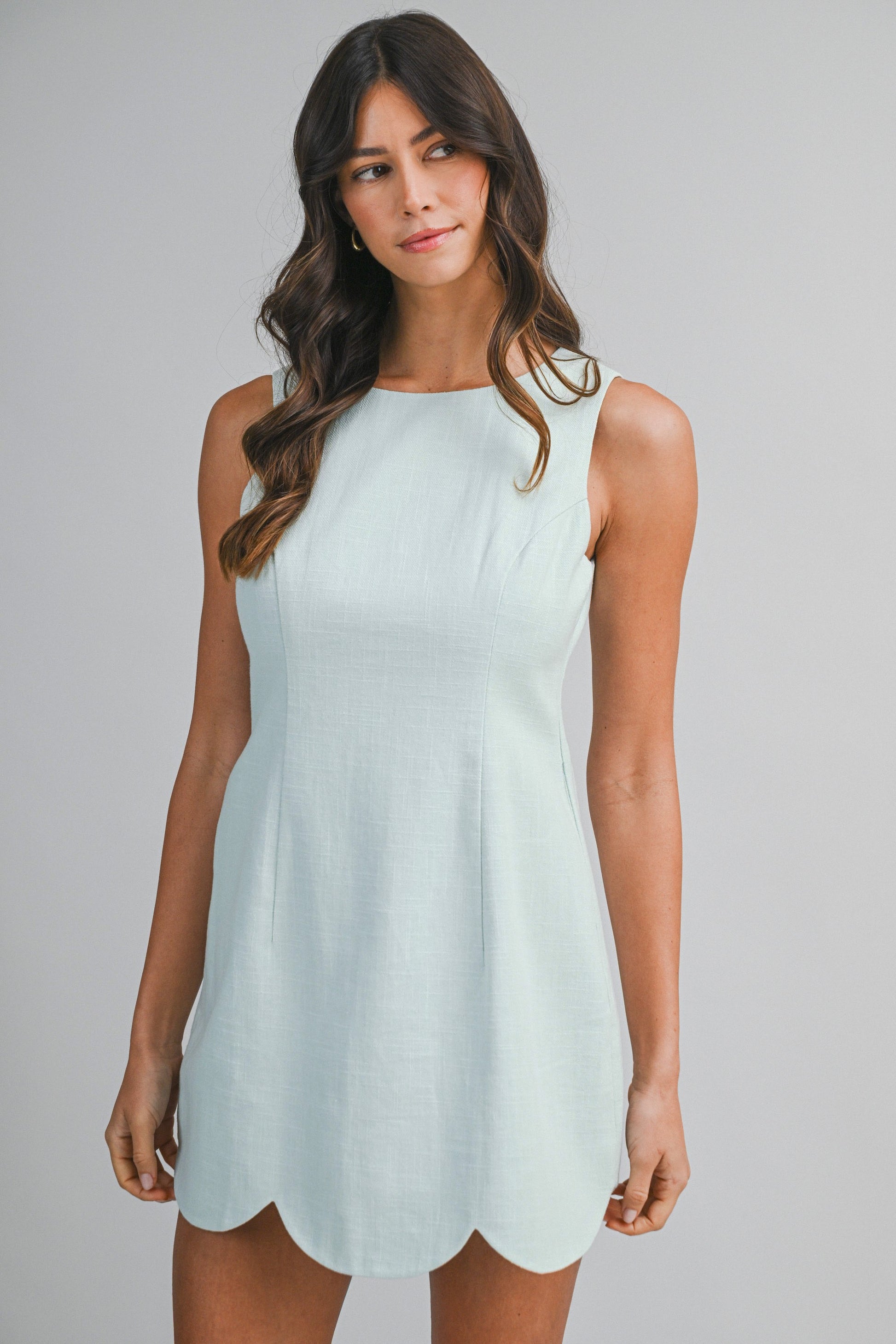Linen Scallop Hem Dress Blue - Clothe Boutique