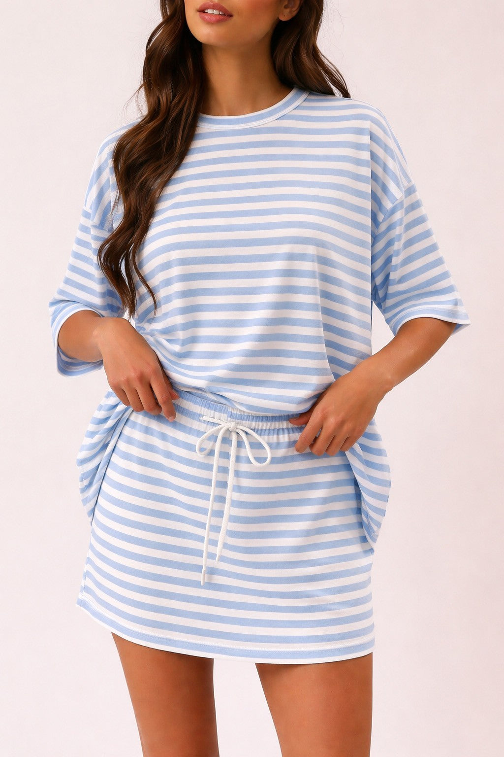 Striped Mini Skirt W/ Drawstring Blue