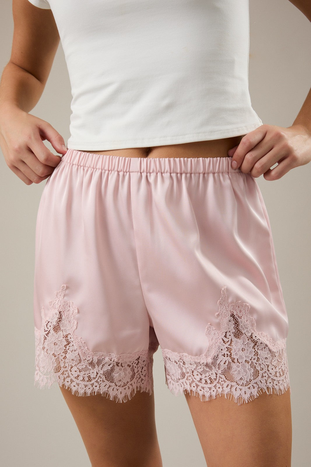Lace Trim Shorts Pink - Clothe Boutique