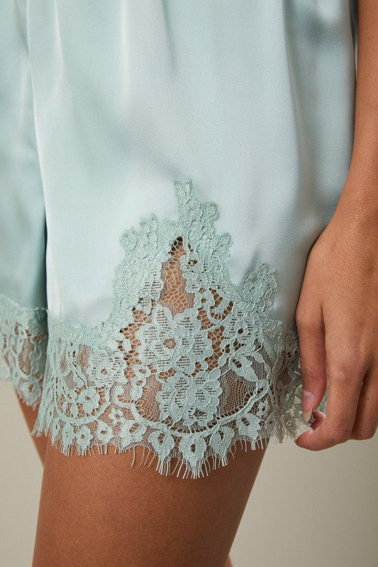 Lace Trim Shorts Mint - Clothe Boutique