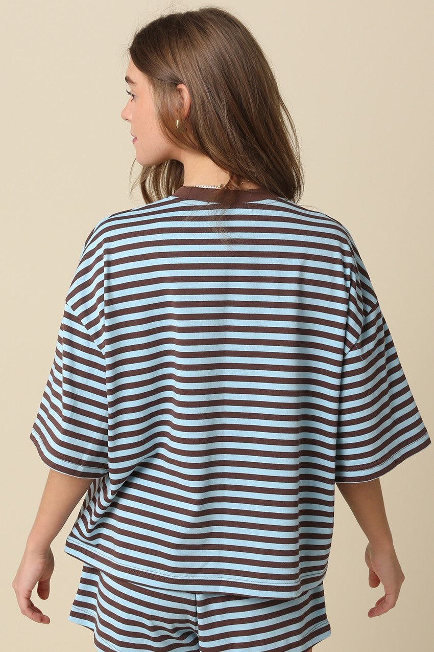 Relaxed Fit Top & Shorts Set Of 2 Blue/Brown - Clothe Boutique