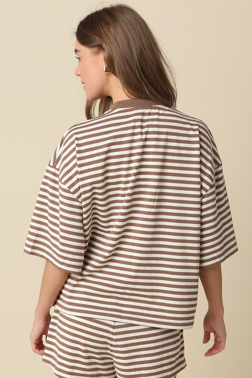 Relaxed Fit Top & Shorts Set Of 2 Brown/Cream - Clothe Boutique