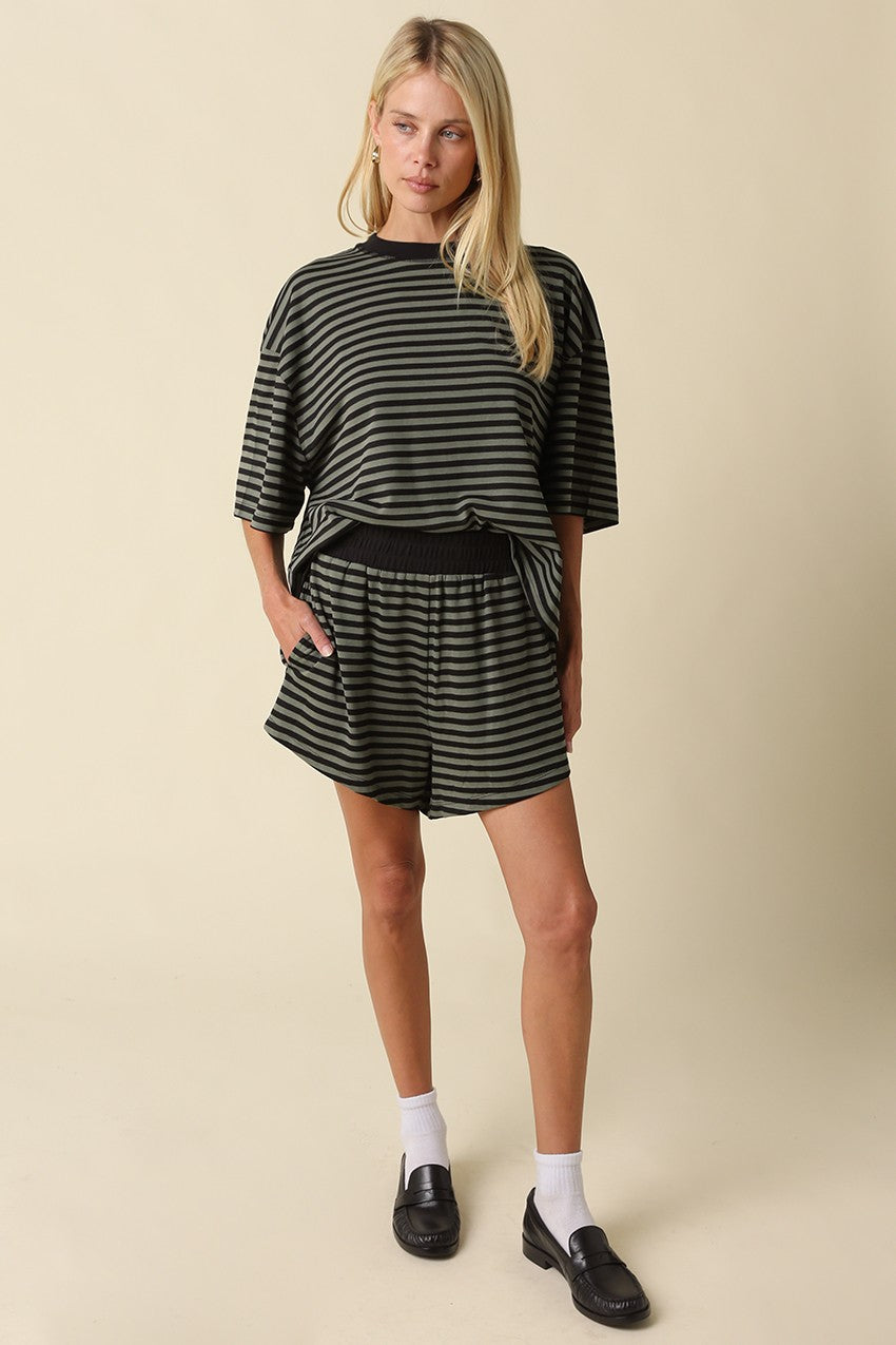 Stripe Tee & Shorts Set of 2 Olive/Black