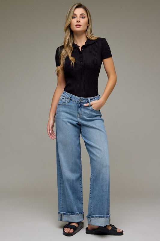 Medium Wash Cuffed Leg Jeans