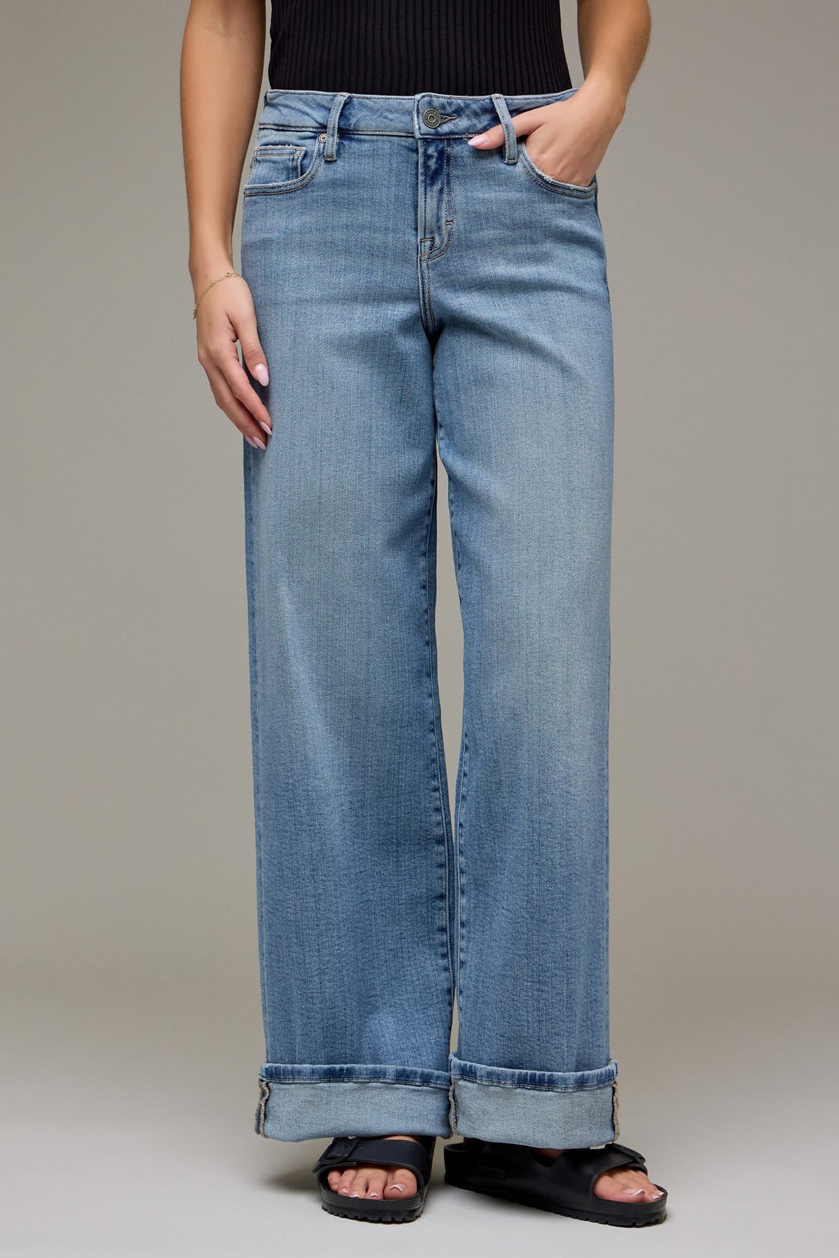 Medium Wash Cuffed Leg Jeans