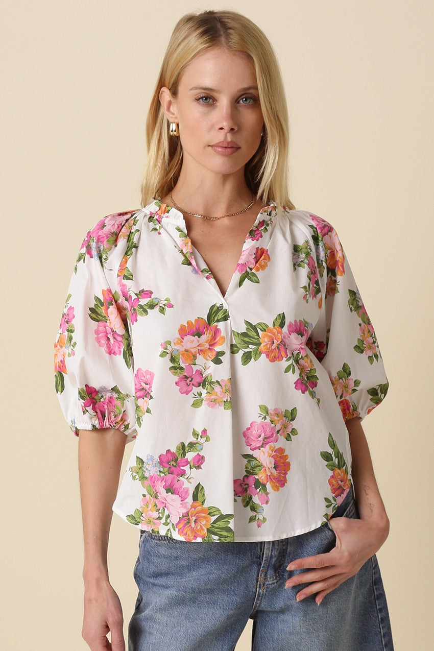 Londyn Floral Puff Sleeve Blouse - Clothe Boutique