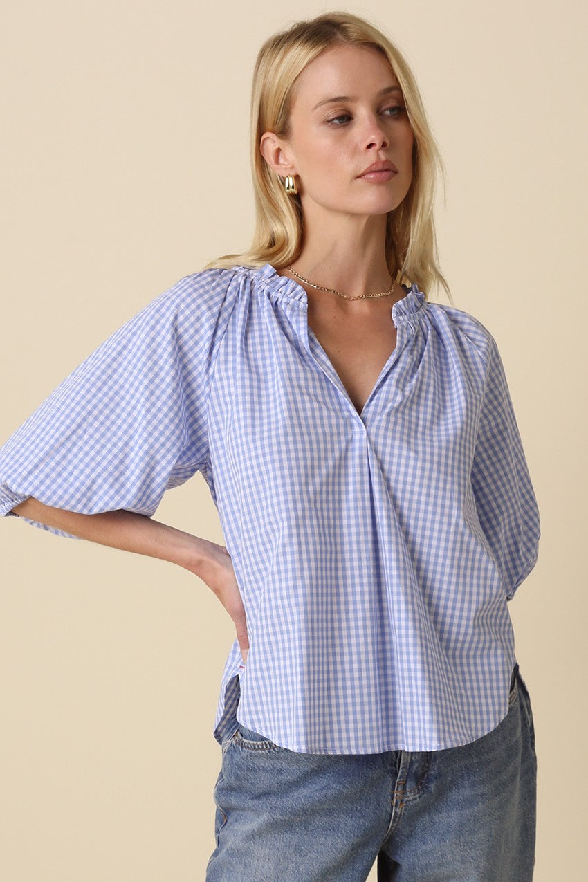 Haylee Gingham Puff Sleeve Top - Clothe Boutique