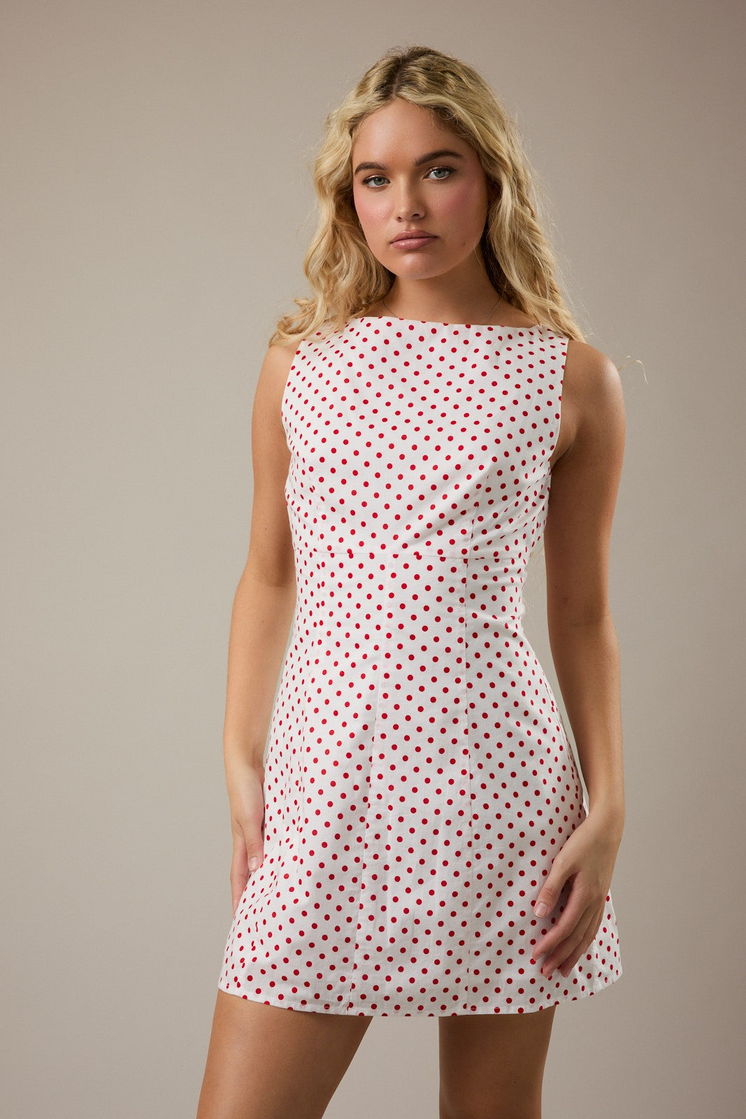 Red Polka Dot Boat Neck Dress - Clothe Boutique