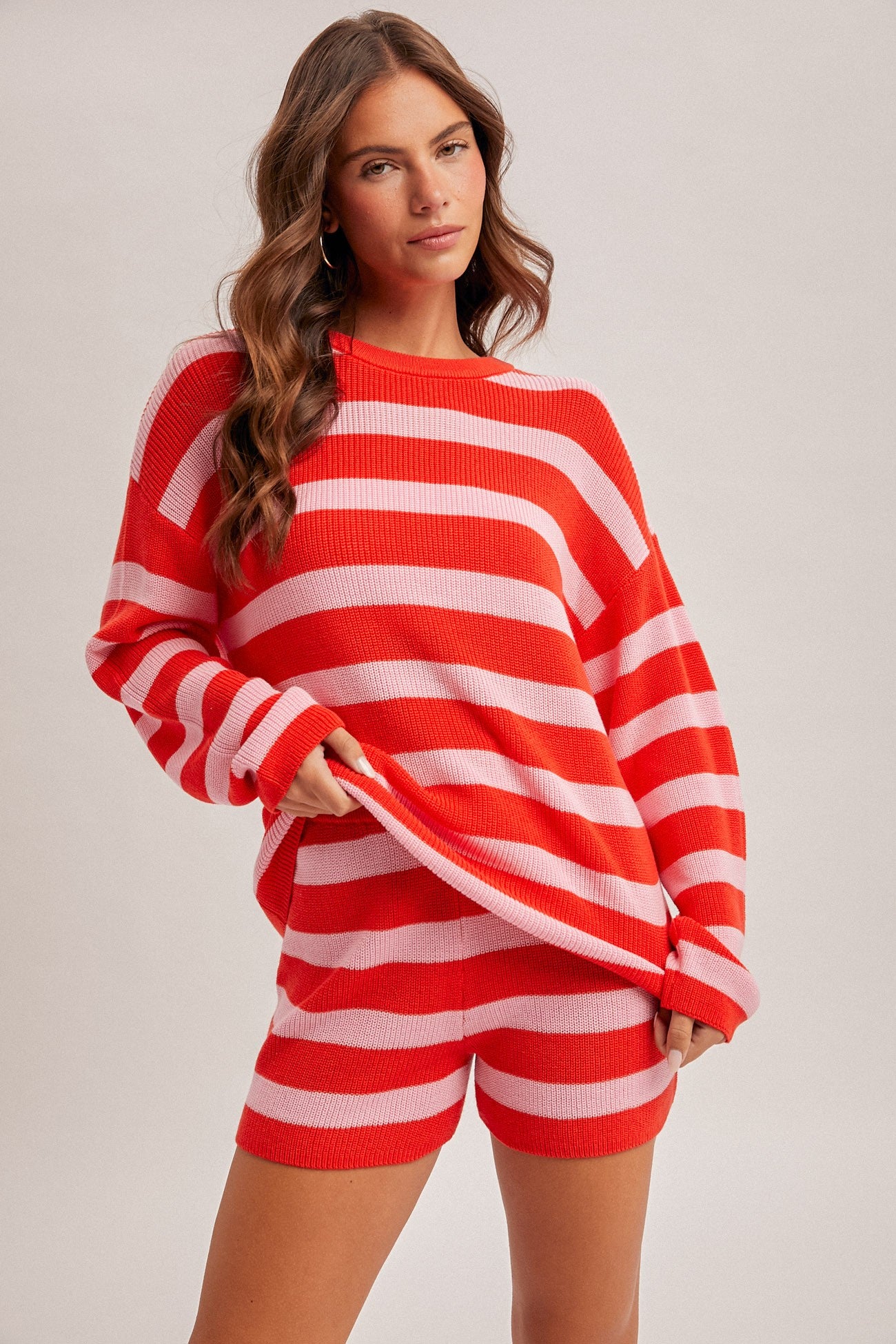 Red/Pink Stripe Sweater & Shorts Set of 2 - Clothe Boutique