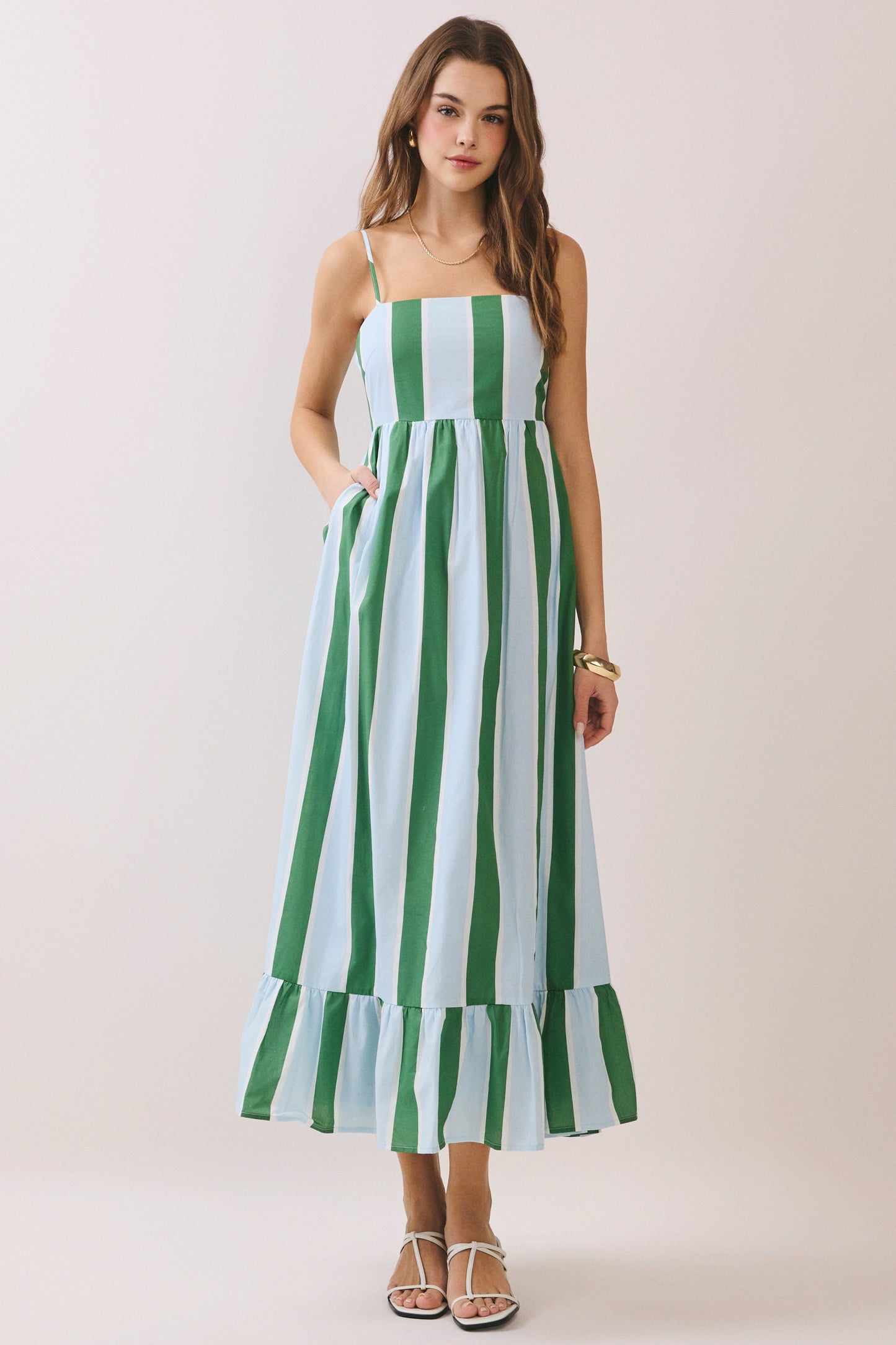 Green Striped Pocket Maxi Dress