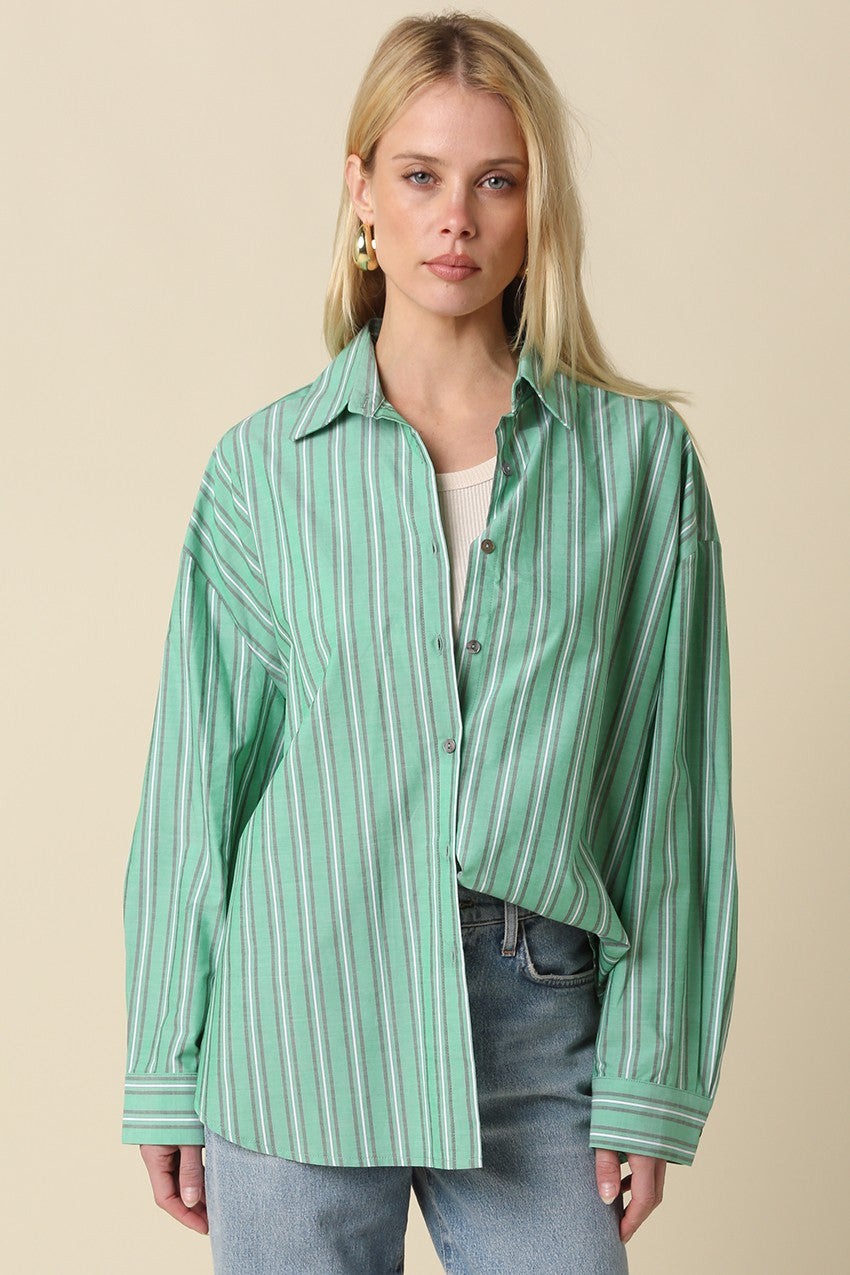 Green Striped Button Down Shirt - Clothe Boutique