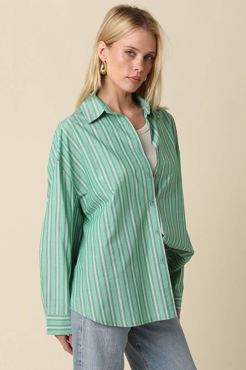 Green Striped Button Down Shirt - Clothe Boutique