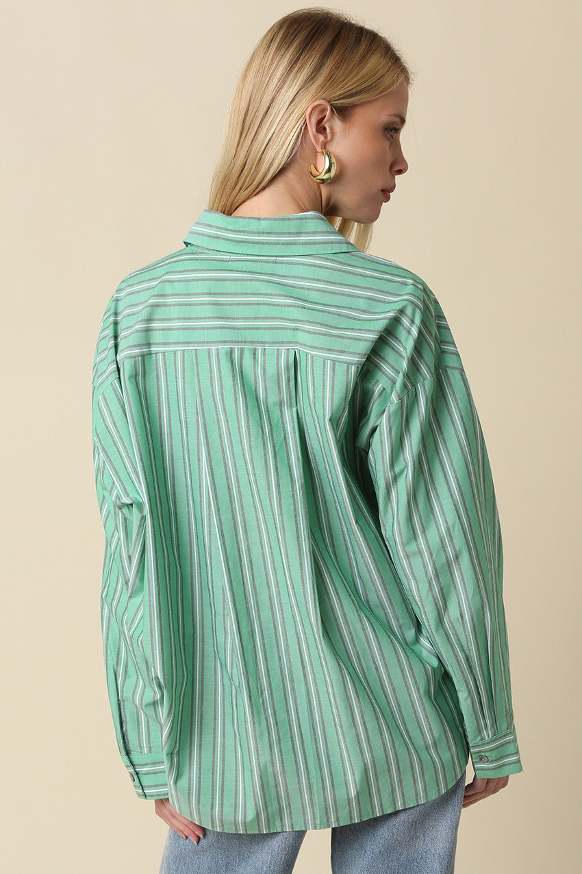Green Striped Button Down Shirt - Clothe Boutique