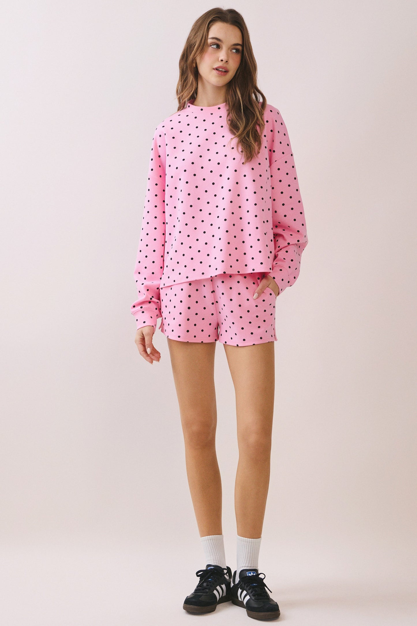 Polka Dot Pullover Top & Shorts Set Of 2 Pink - Clothe Boutique