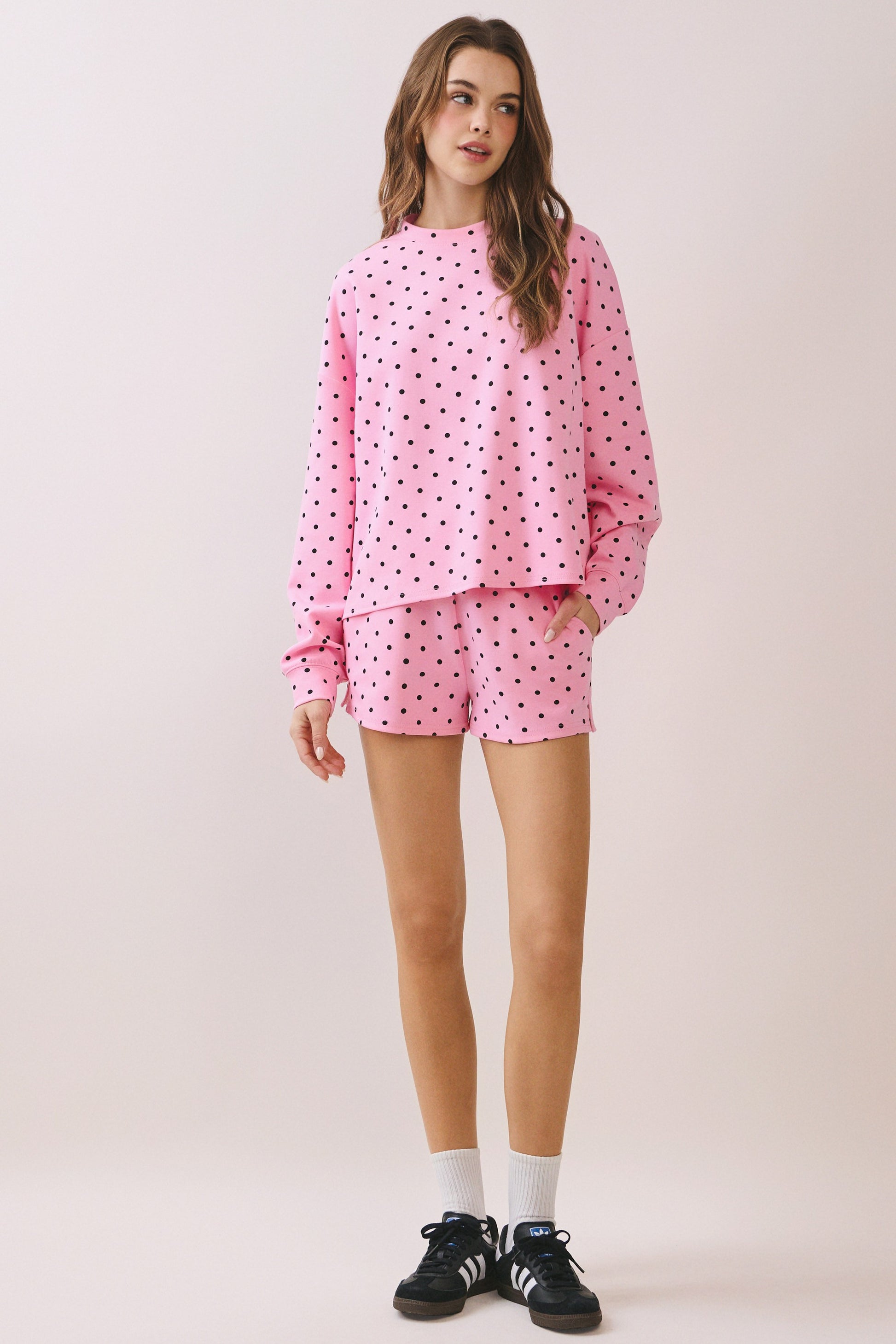 Polka Dot Pullover Top & Shorts Set Of 2 Pink - Clothe Boutique