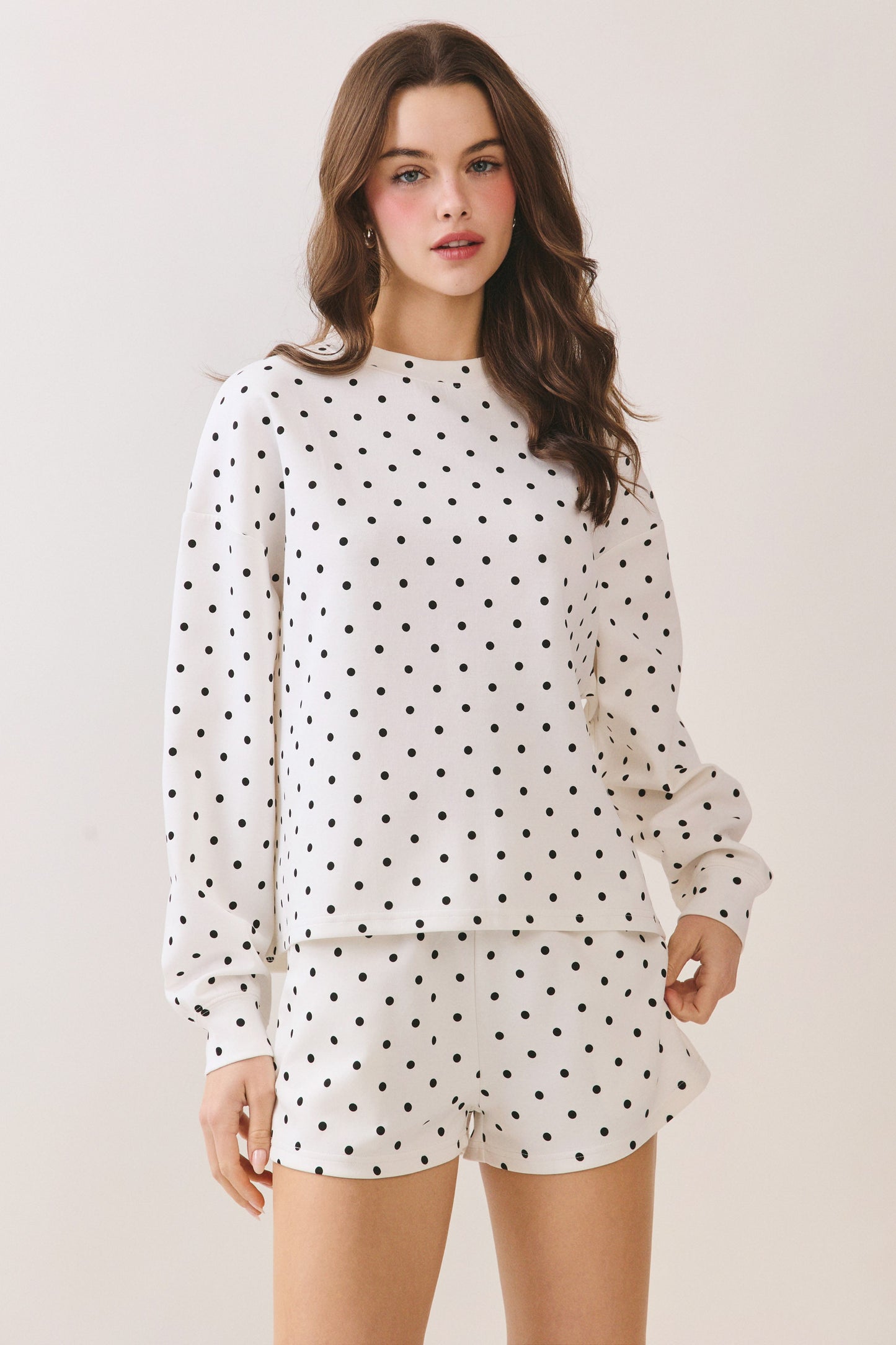 Polka Dot Pullover Top & Shorts Set Of 2 White - Clothe Boutique