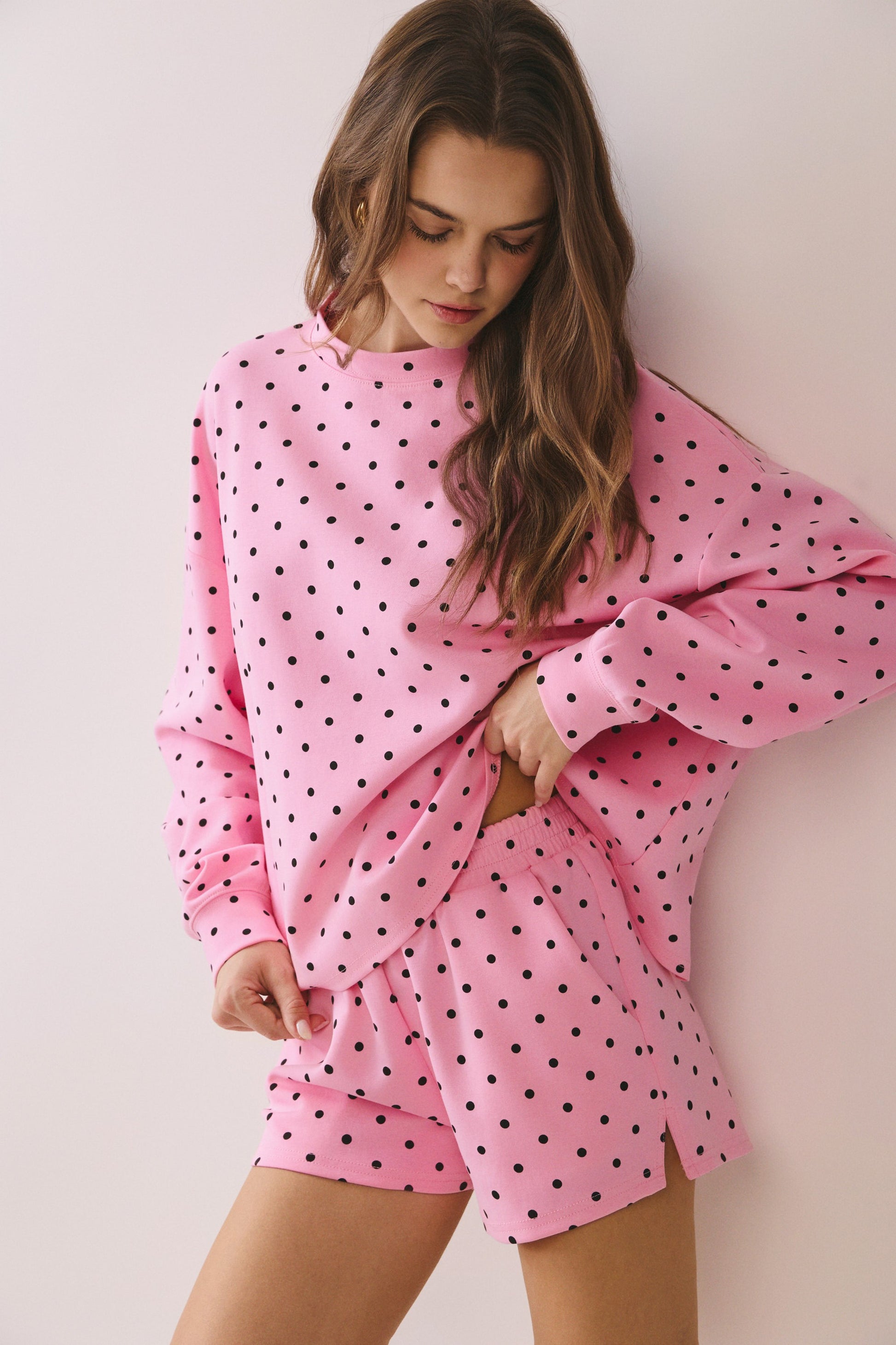 Polka Dot Pullover Top & Shorts Set Of 2 Pink - Clothe Boutique