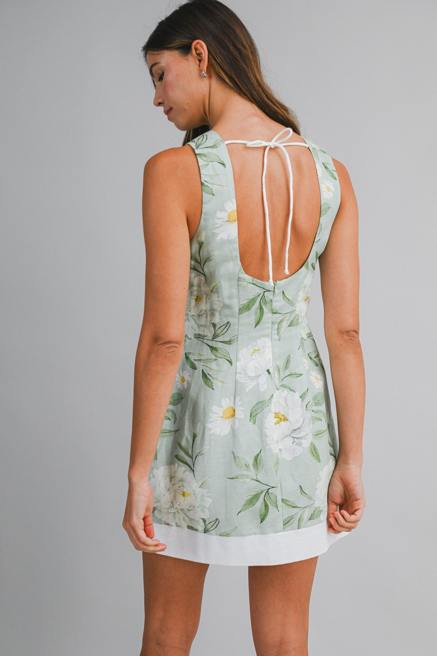 Sage Floral Open Back Dress