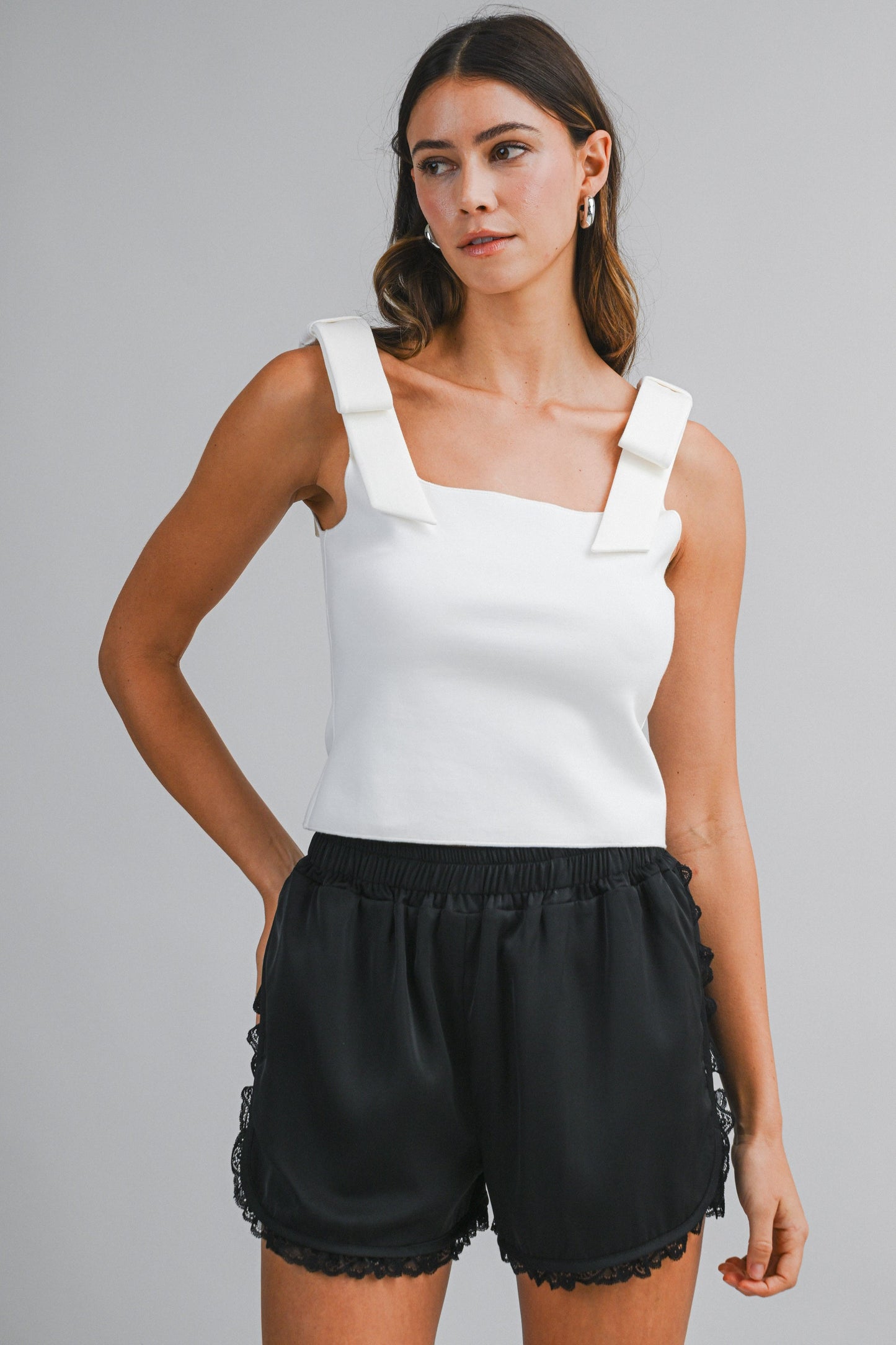 Satin Lace Trim Shorts Black - Clothe Boutique