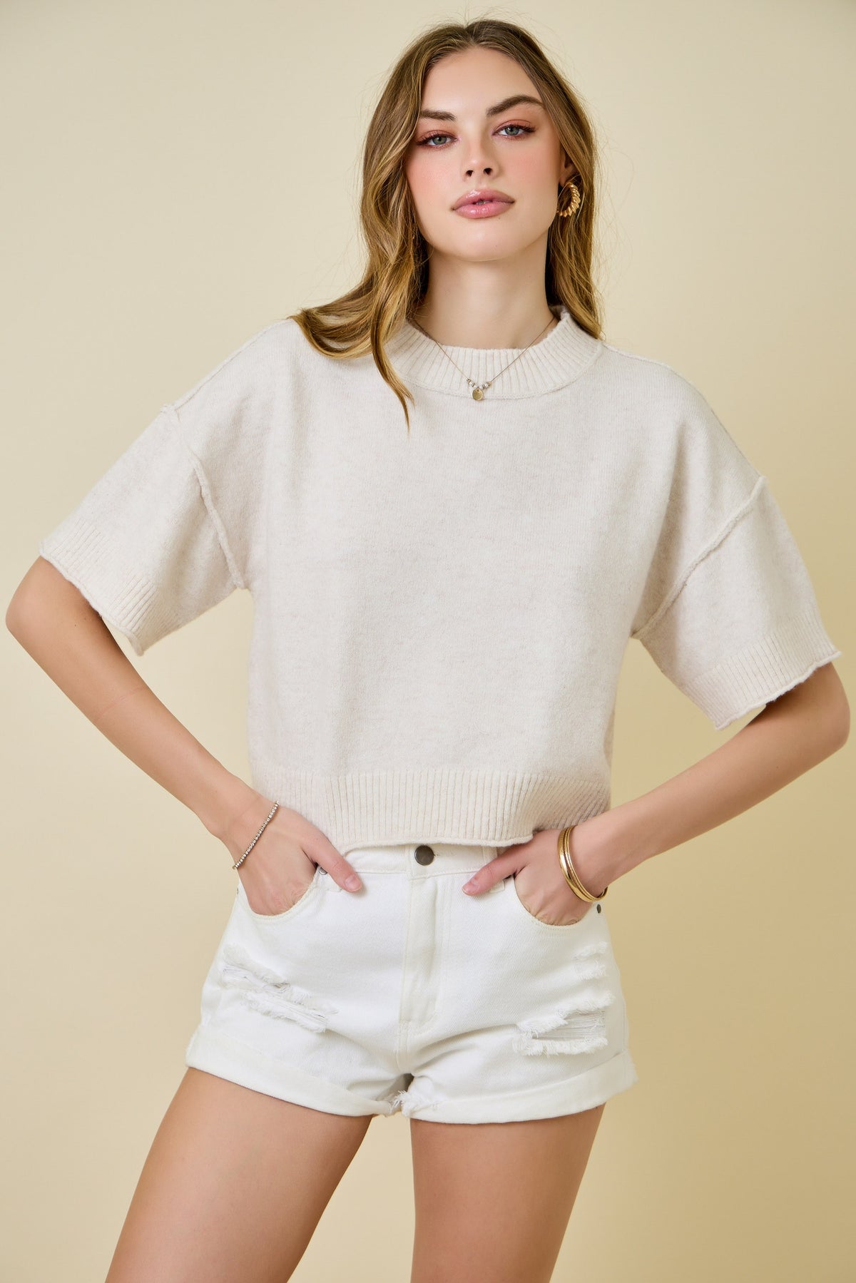 Mock Neck Sweater Top Oat