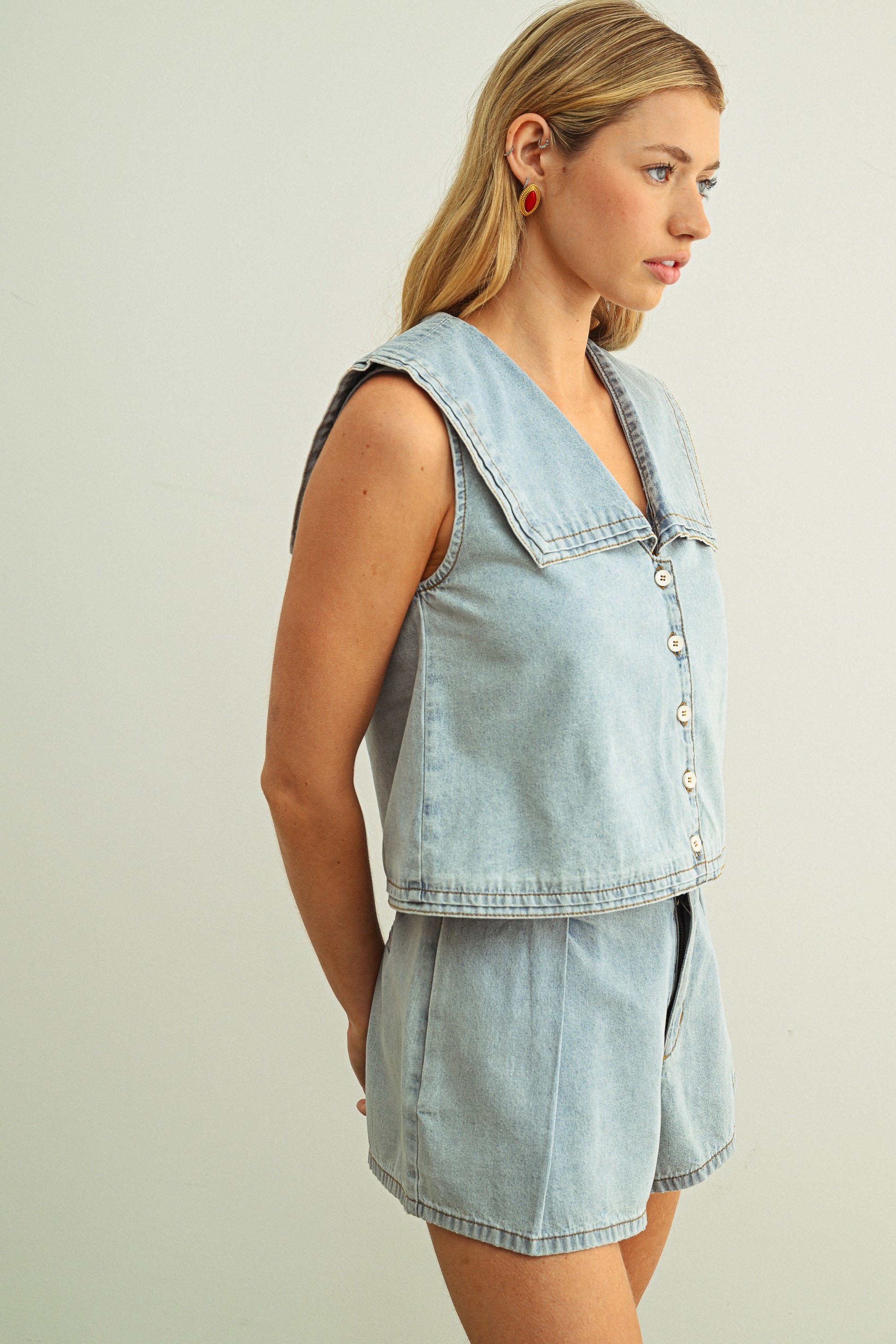 Saylor Denim Collar Top - Clothe Boutique
